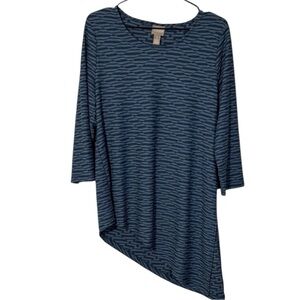 Chico's Top Blue Black Striped Asymmetrical Hemline in Size M/1 ‎ NWT